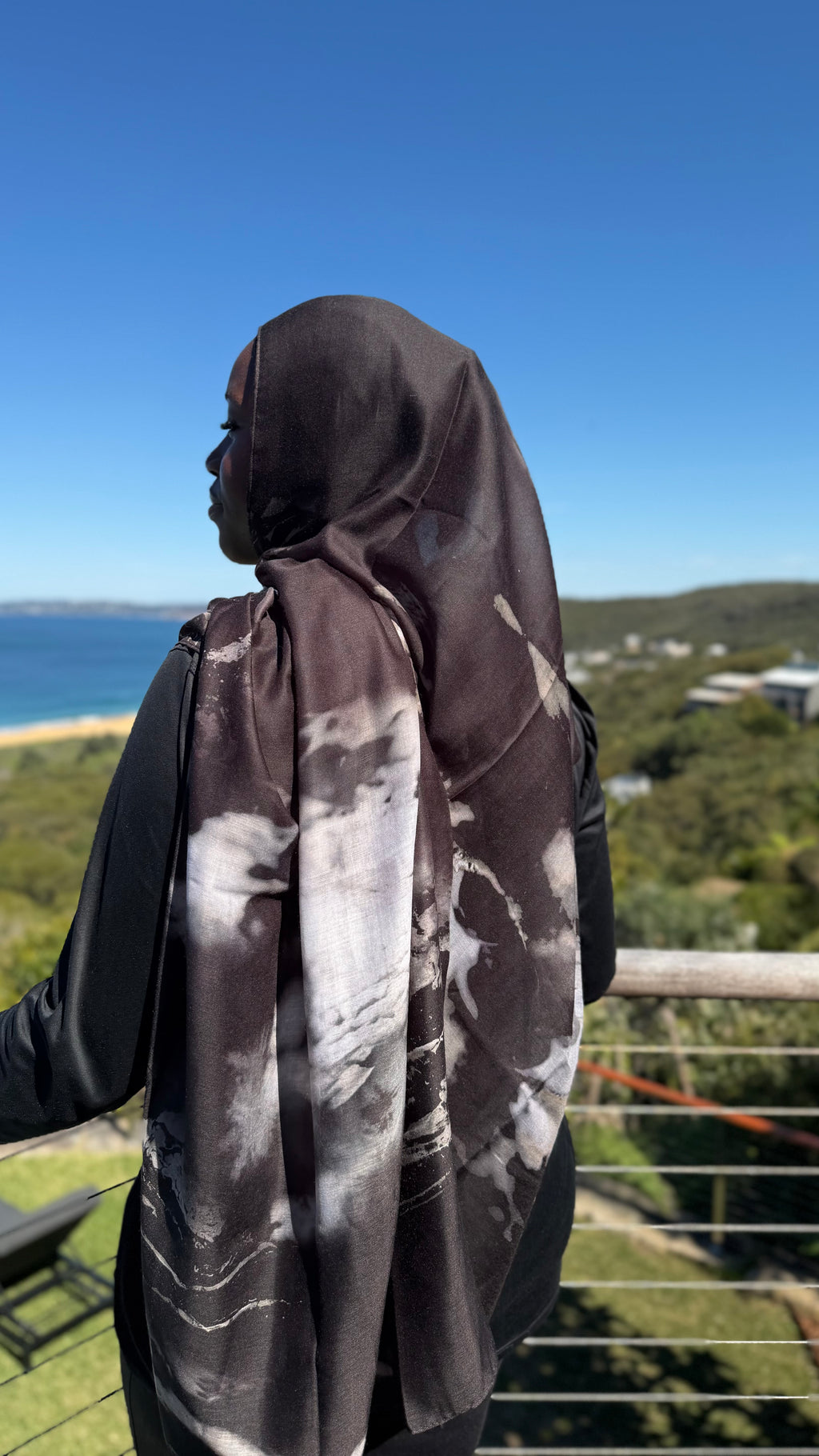 Black Watercolour Printed Modal Hijab