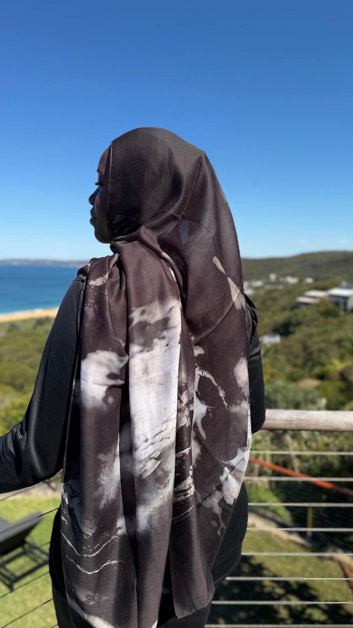 Black Watercolour Printed Modal Hijab
